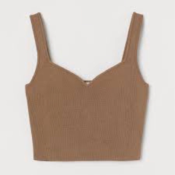 H&M Tops - H&M Ribbed Sweetheart Crop Camisole in Brown